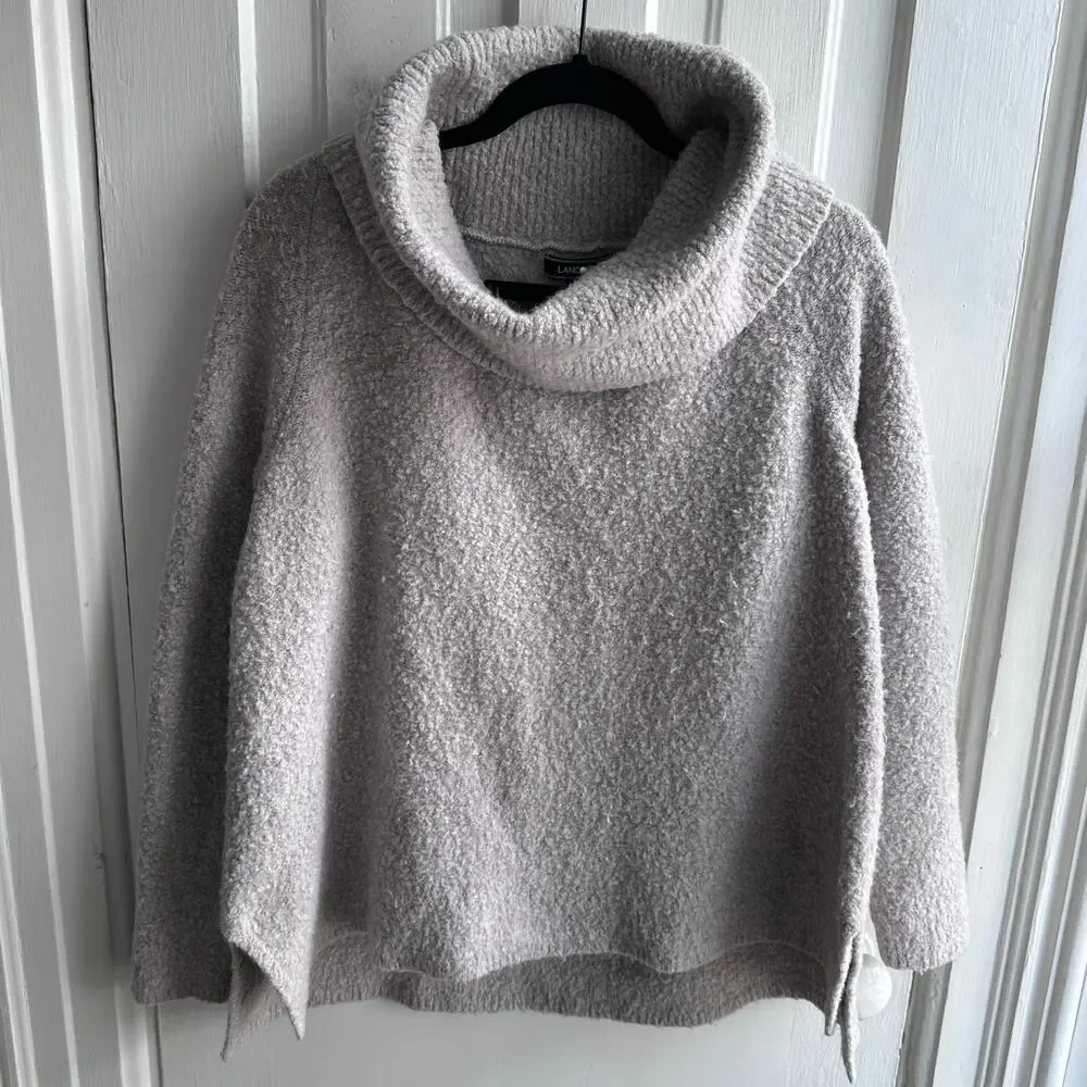 Lands’ End Bouclé Cowl Neck Sweater – Size L – Soft Oatmeal